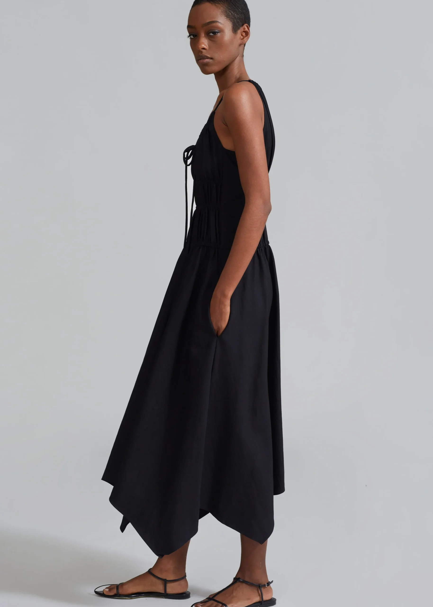 The Frankie Shop Proenza Schouler White Label Drapey Suiting Ruched Dress Black Clearance