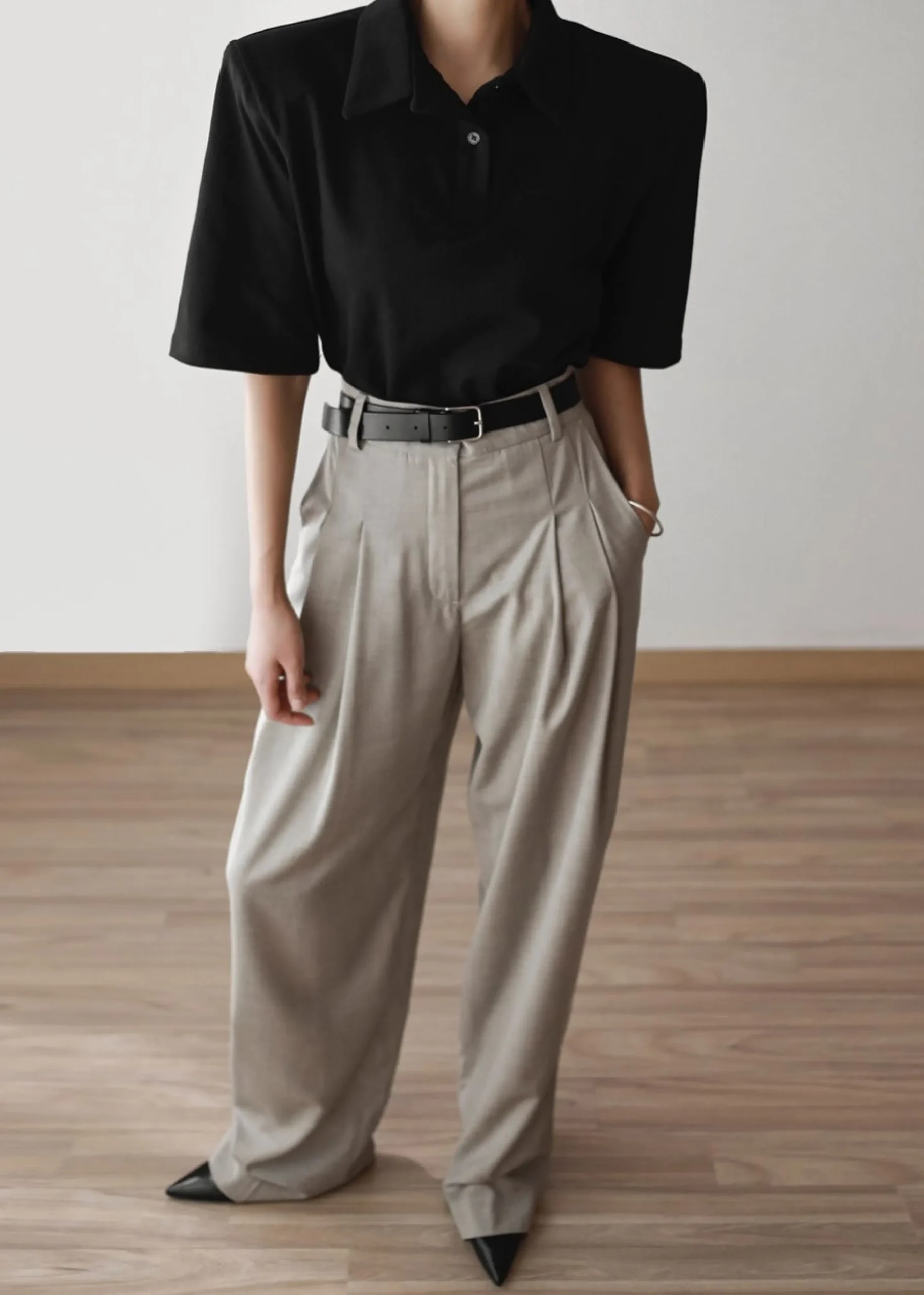 The Frankie Shop Rane Padded Shoulder Polo Black Discount