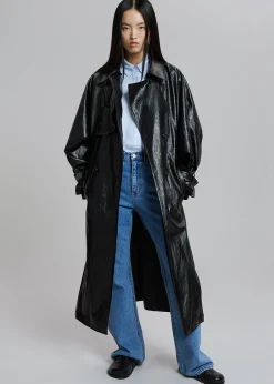 The Frankie Shop Reed Faux Leather Trench Coat Black