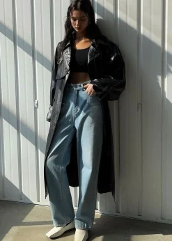 The Frankie Shop Reed Faux Leather Trench Coat Black