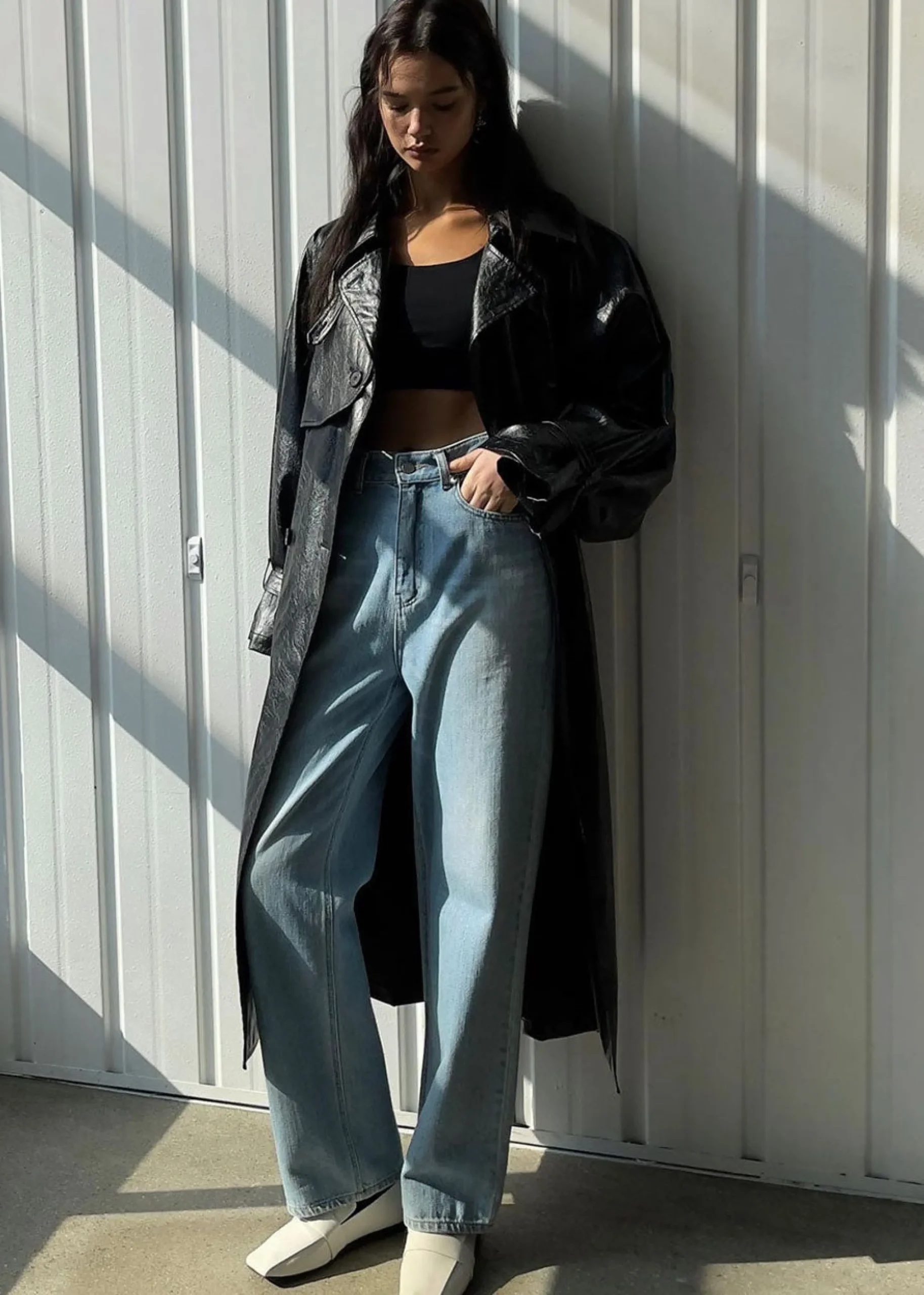 The Frankie Shop Reed Faux Leather Trench Coat Black