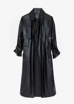 The Frankie Shop Reed Faux Leather Trench Coat Black