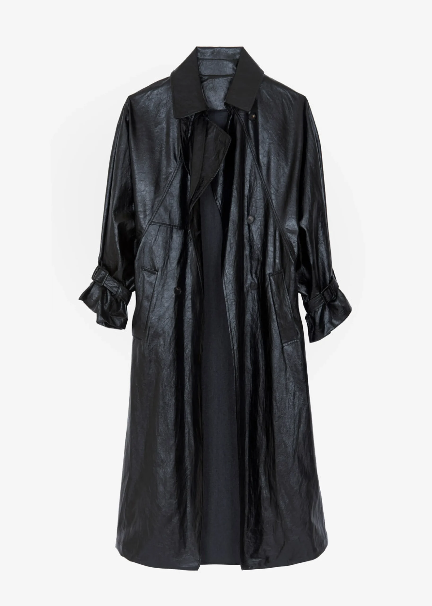 The Frankie Shop Reed Faux Leather Trench Coat Black