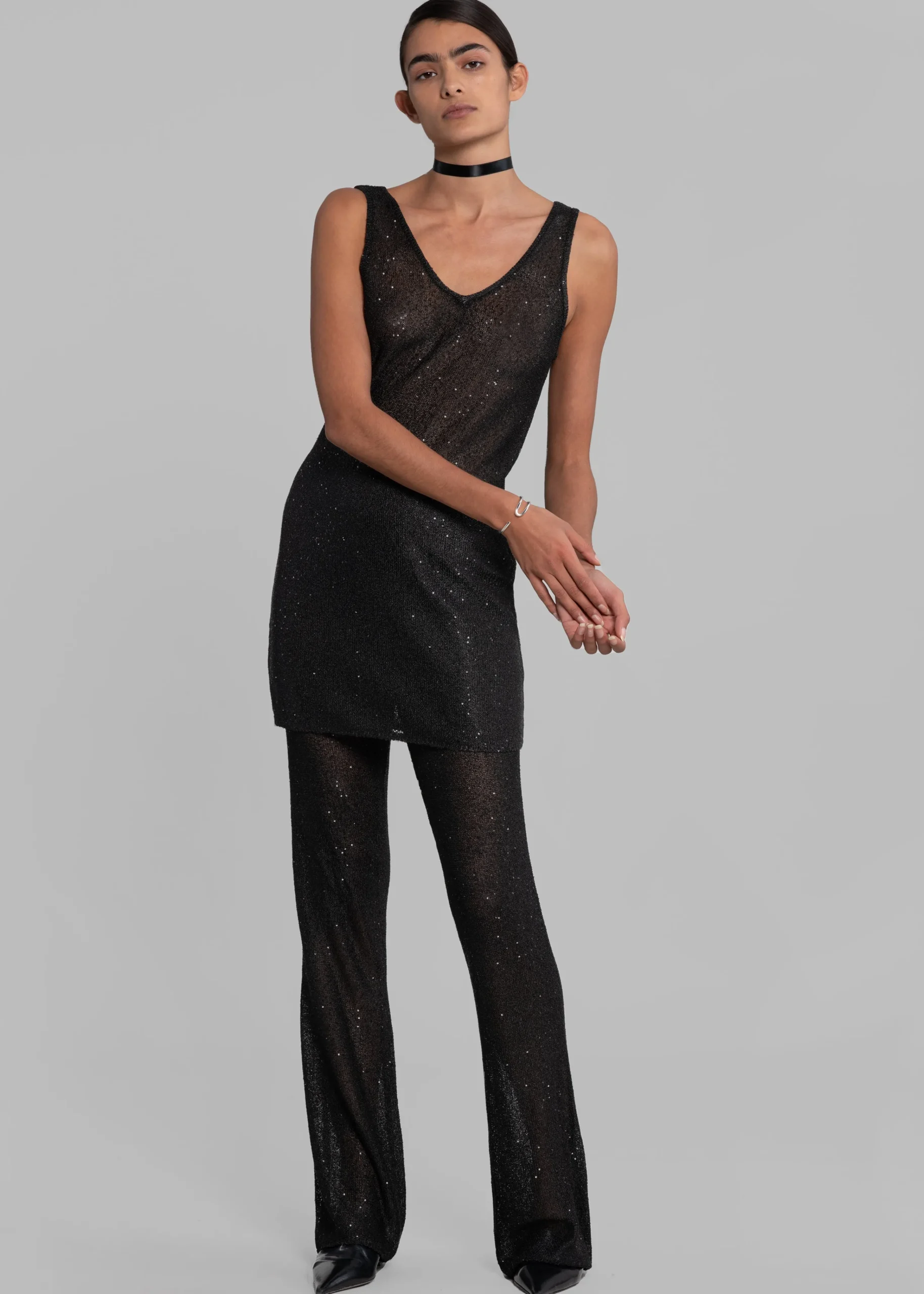 The Frankie Shop Remain Sequin Knit Straight Top Black Outlet