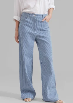 The Frankie Shop Remain Striped Canvas Wide Pants Bright White Comb. Hot