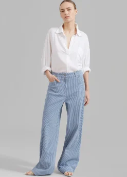 The Frankie Shop Remain Striped Canvas Wide Pants Bright White Comb. Hot