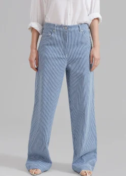 The Frankie Shop Remain Striped Canvas Wide Pants Bright White Comb. Hot