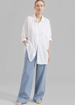 The Frankie Shop Remain Striped Canvas Wide Pants Bright White Comb. Hot