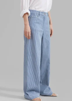 The Frankie Shop Remain Striped Canvas Wide Pants Bright White Comb. Hot