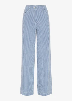 The Frankie Shop Remain Striped Canvas Wide Pants Bright White Comb. Hot