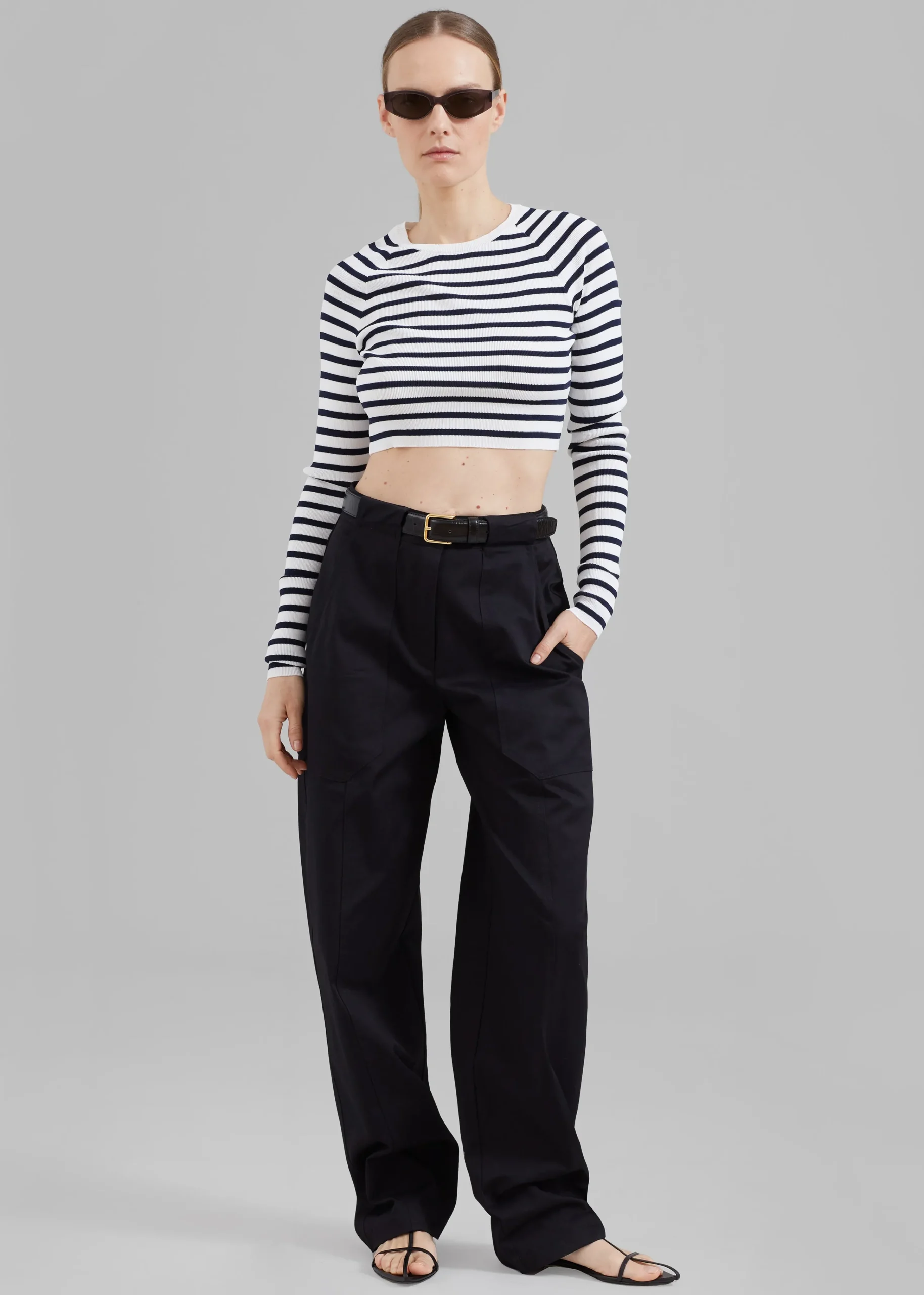 The Frankie Shop Remain Striped Knit Cropped Top White Print Sale