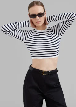 The Frankie Shop Remain Striped Knit Cropped Top White Print Sale