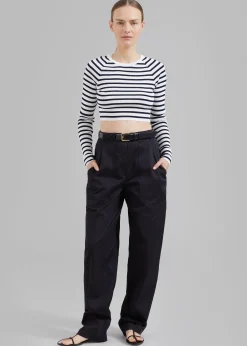 The Frankie Shop Remain Striped Knit Cropped Top White Print Sale