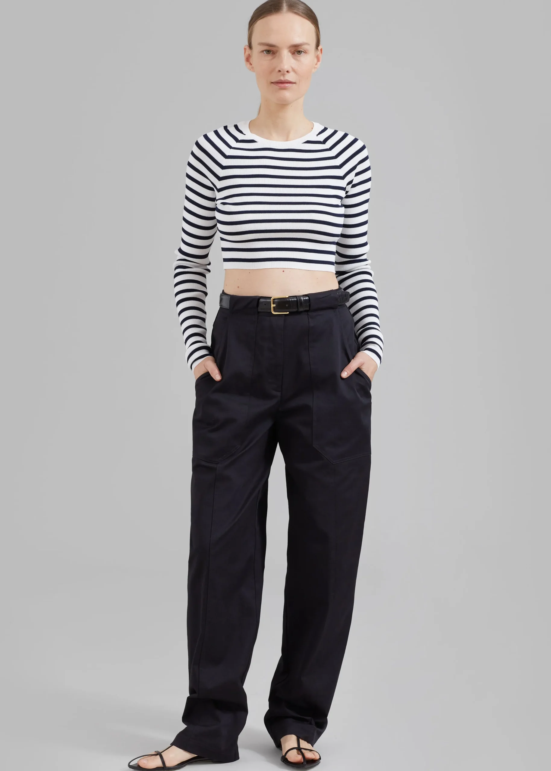 The Frankie Shop Remain Striped Knit Cropped Top White Print Sale