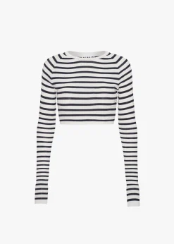 The Frankie Shop Remain Striped Knit Cropped Top White Print Sale