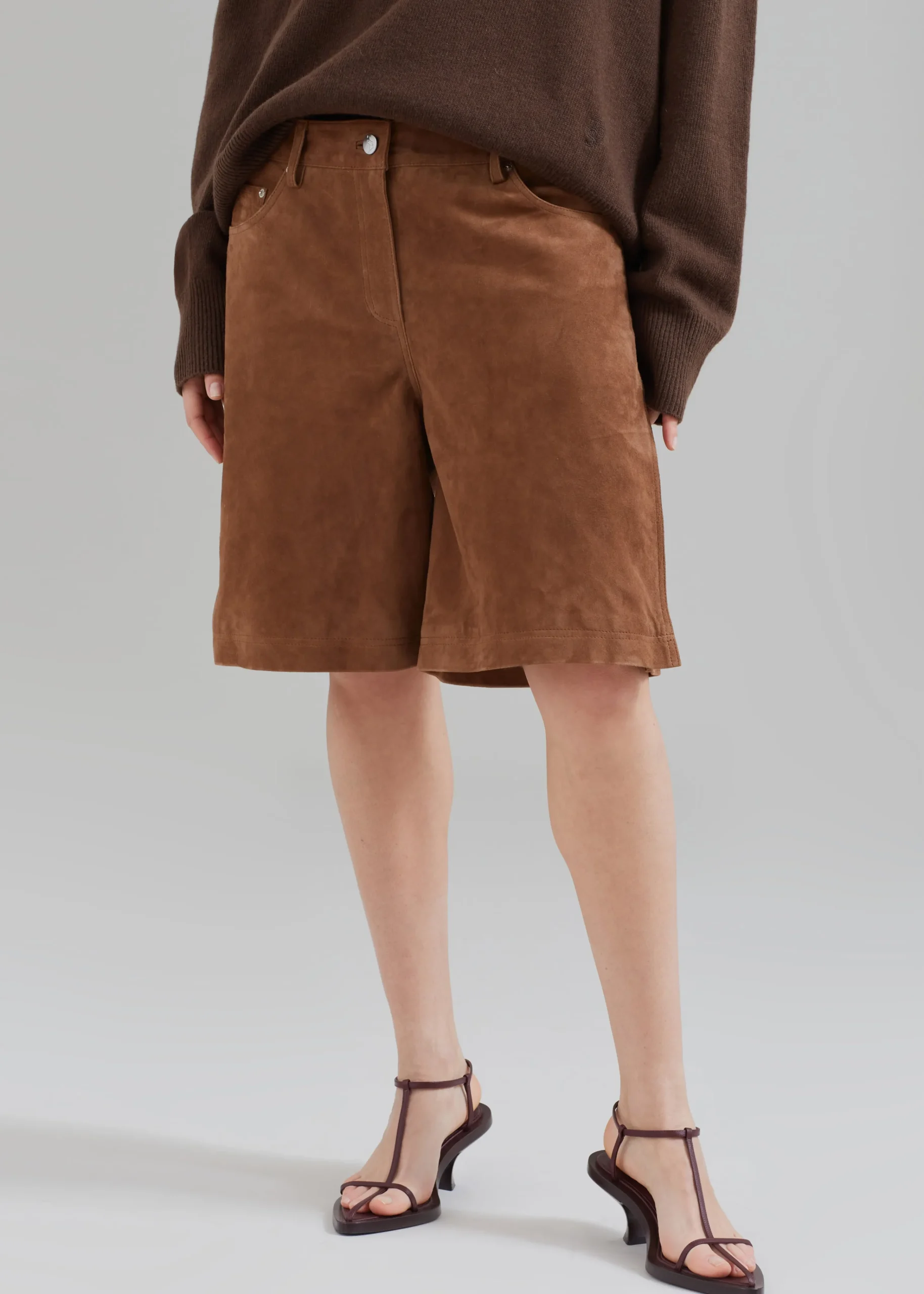The Frankie Shop Remain Suede Bermuda Slit Shorts Emperador