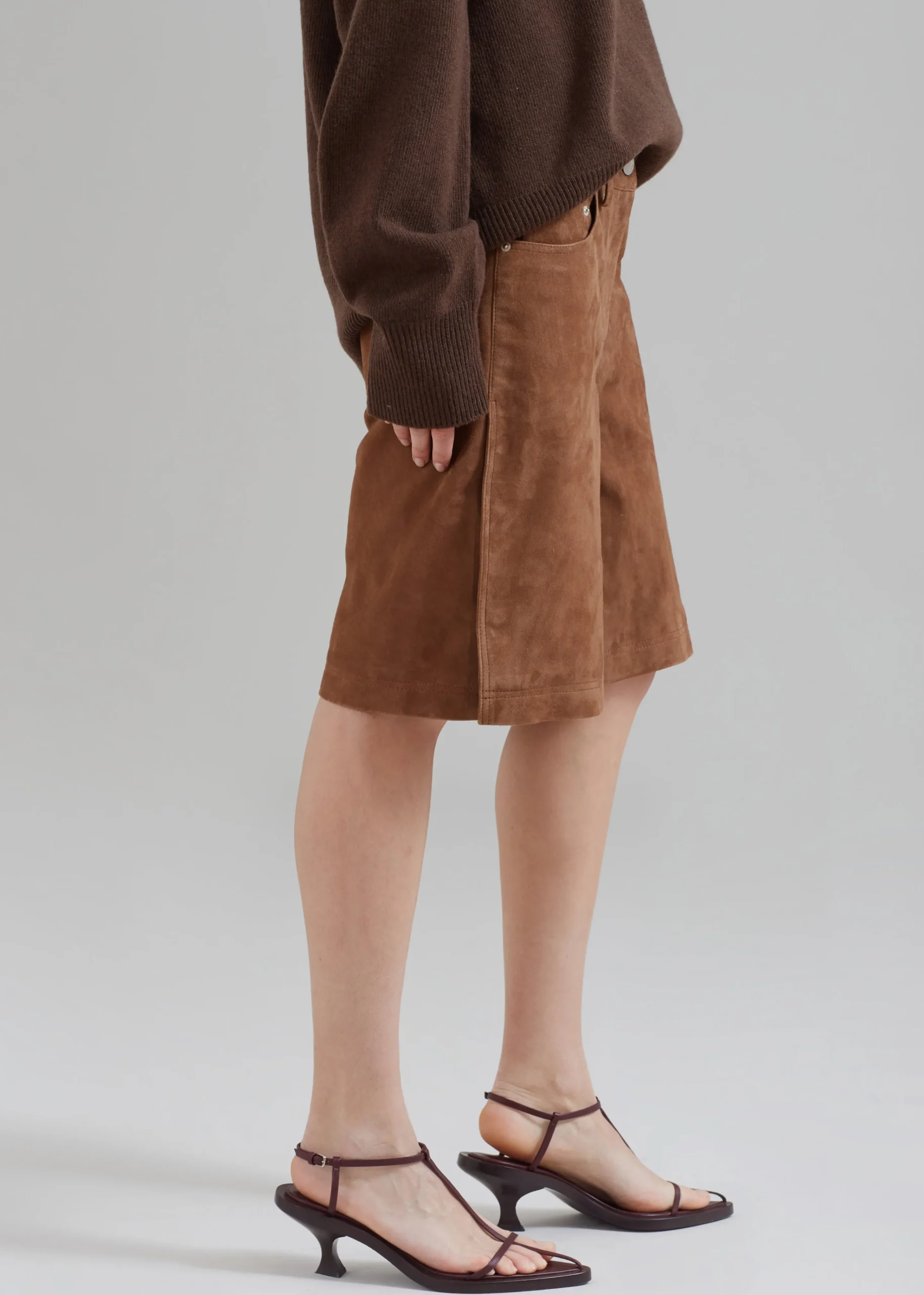 The Frankie Shop Remain Suede Bermuda Slit Shorts Emperador