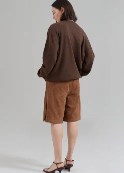 The Frankie Shop Remain Suede Bermuda Slit Shorts Emperador