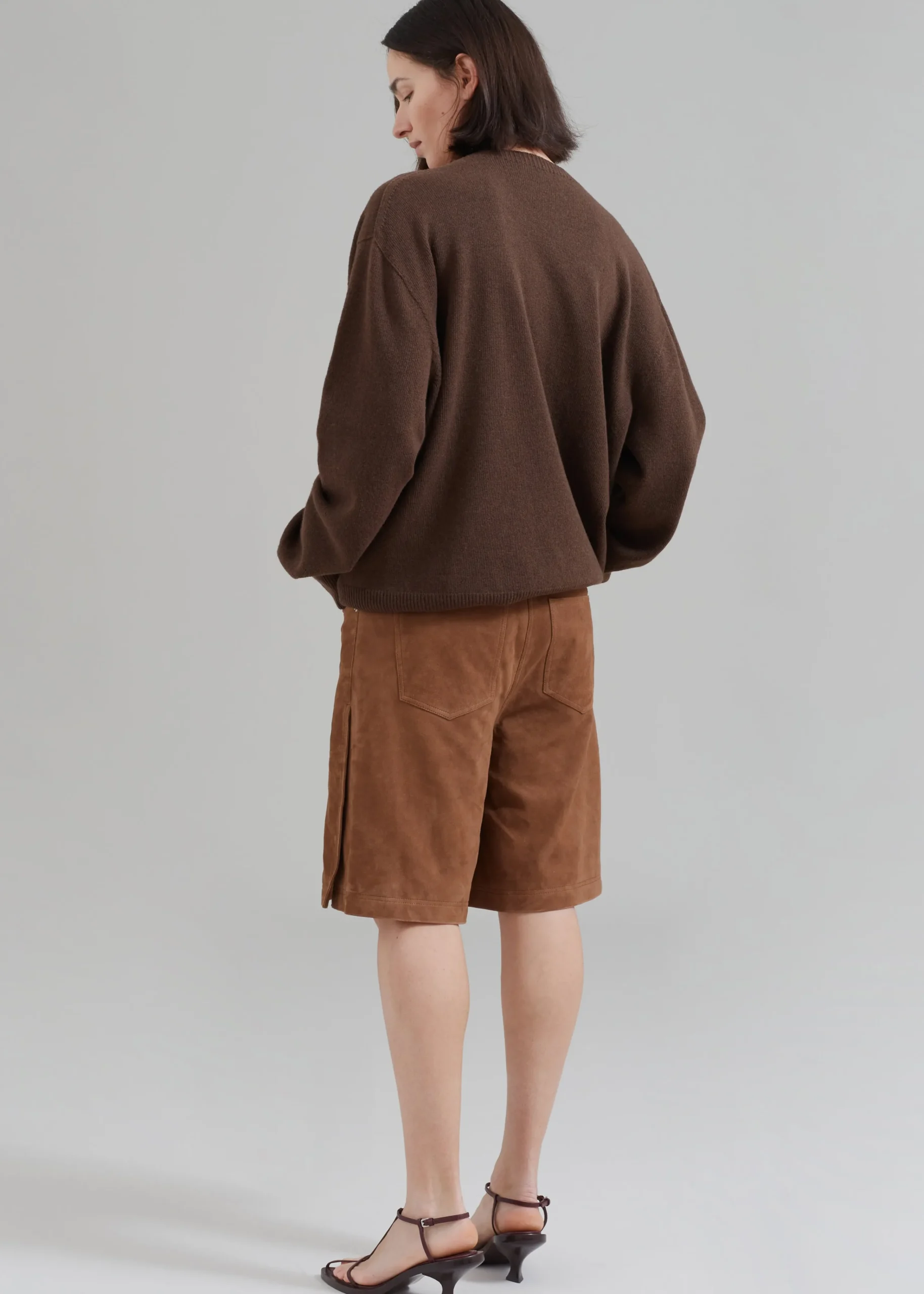 The Frankie Shop Remain Suede Bermuda Slit Shorts Emperador
