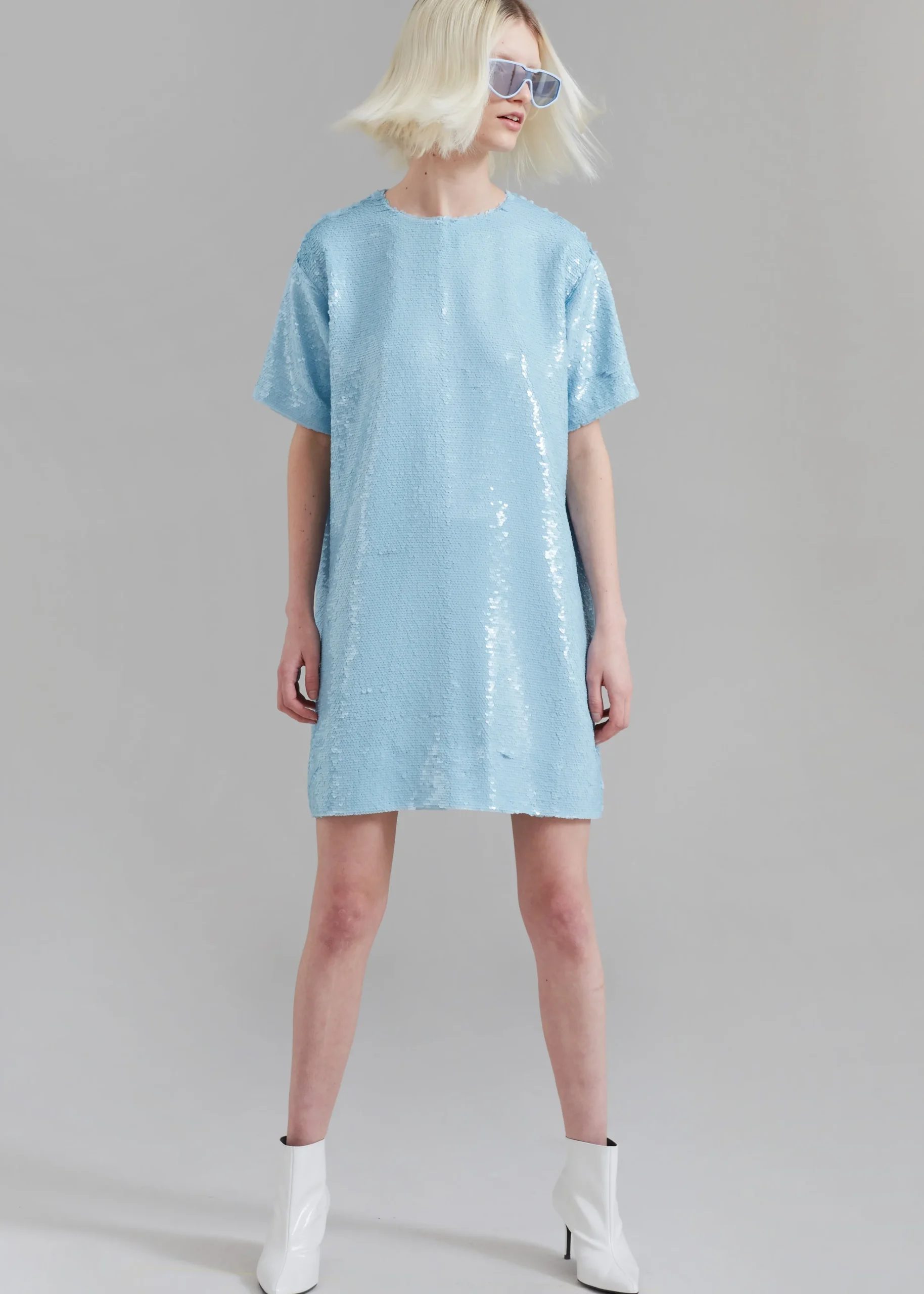 The Frankie Shop Riley Sequins Tee Mini Dress Sky Best
