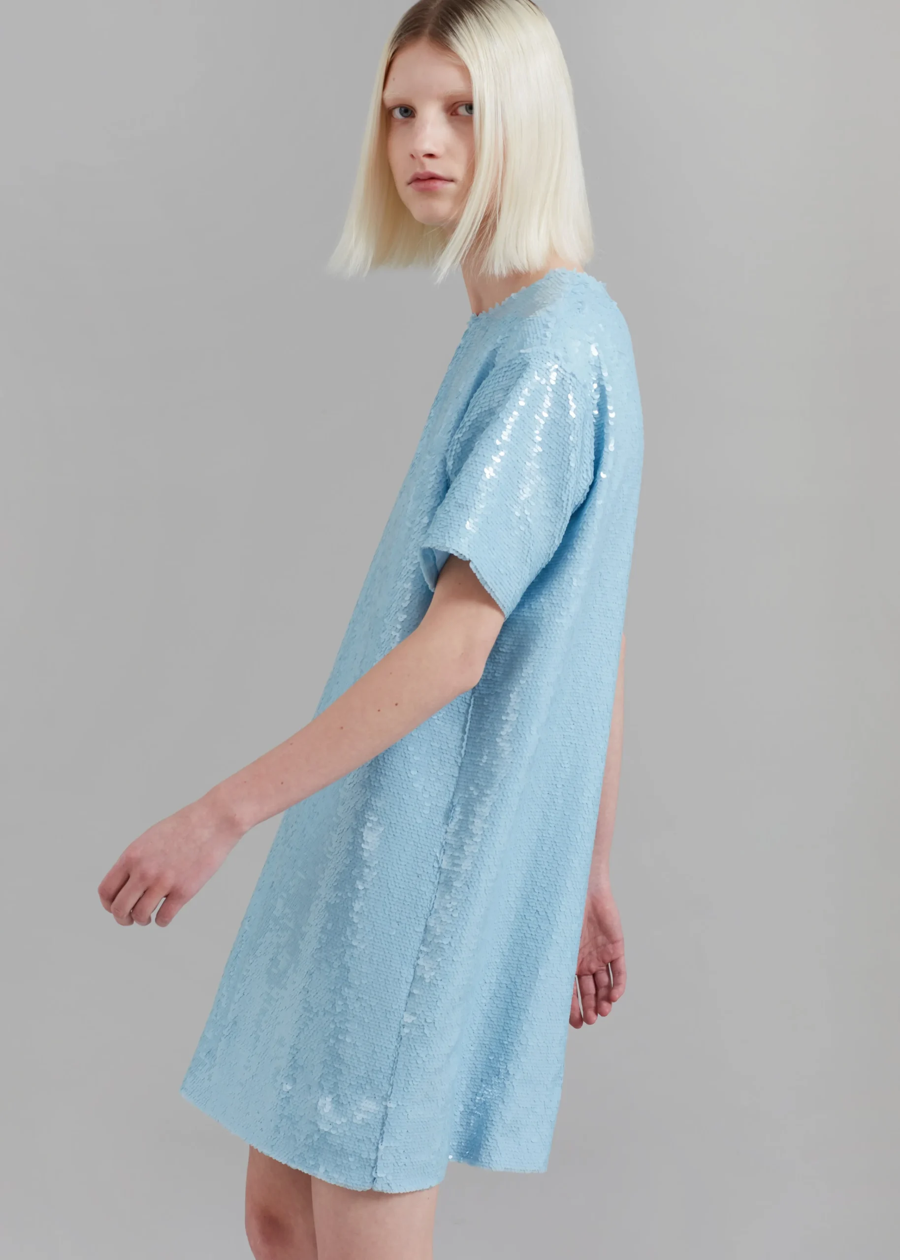 The Frankie Shop Riley Sequins Tee Mini Dress Sky Best
