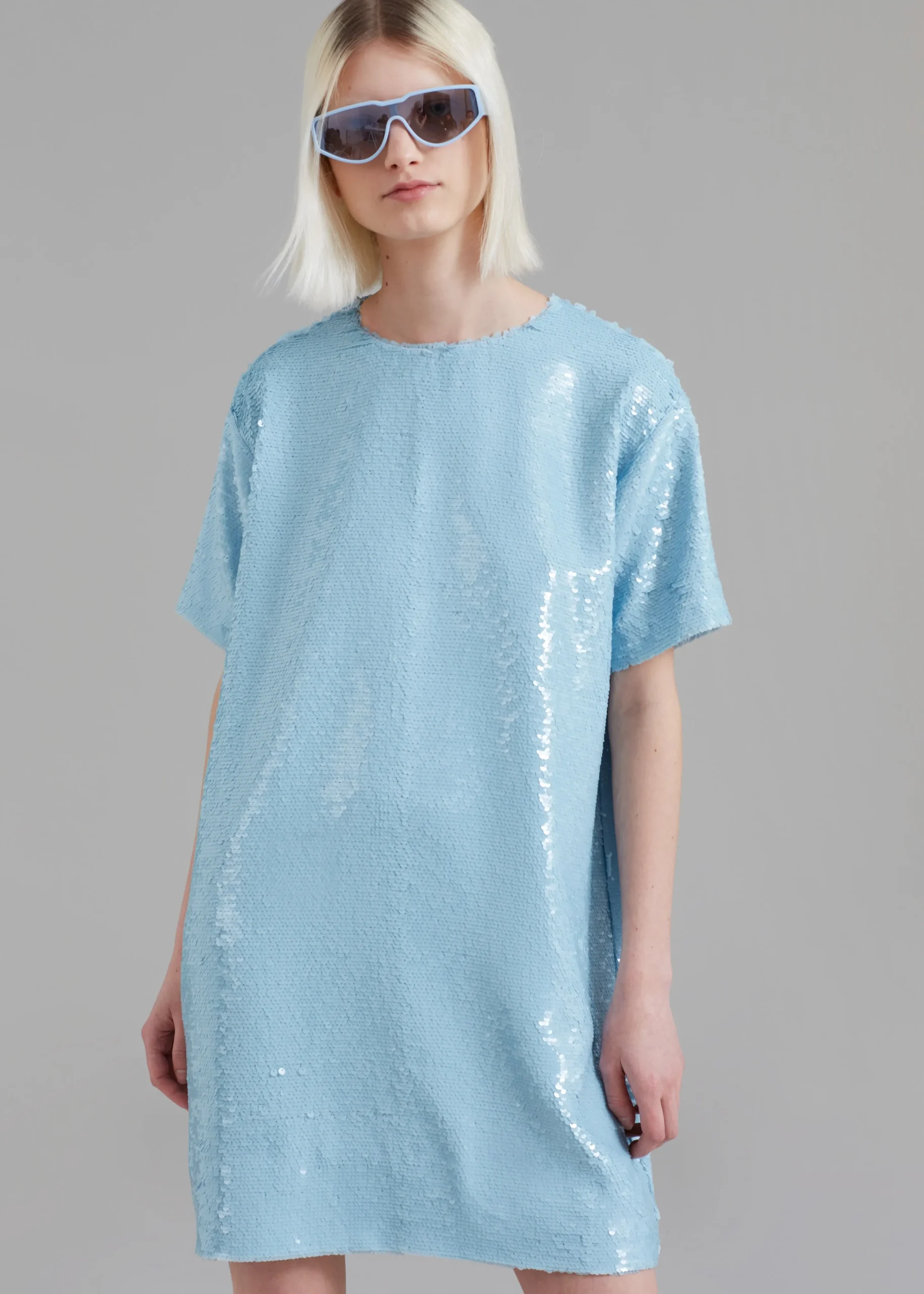 The Frankie Shop Riley Sequins Tee Mini Dress Sky Best