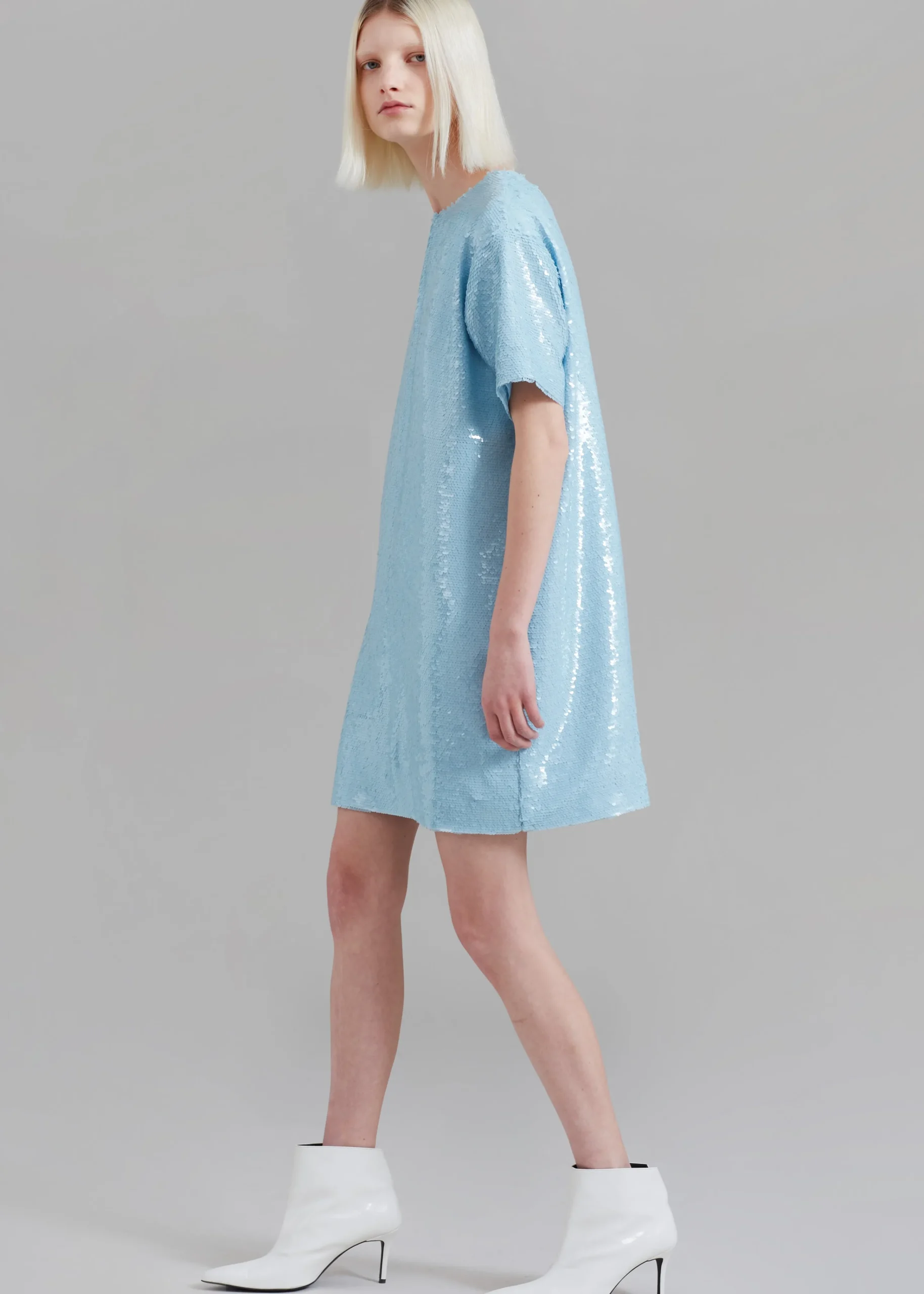 The Frankie Shop Riley Sequins Tee Mini Dress Sky Best