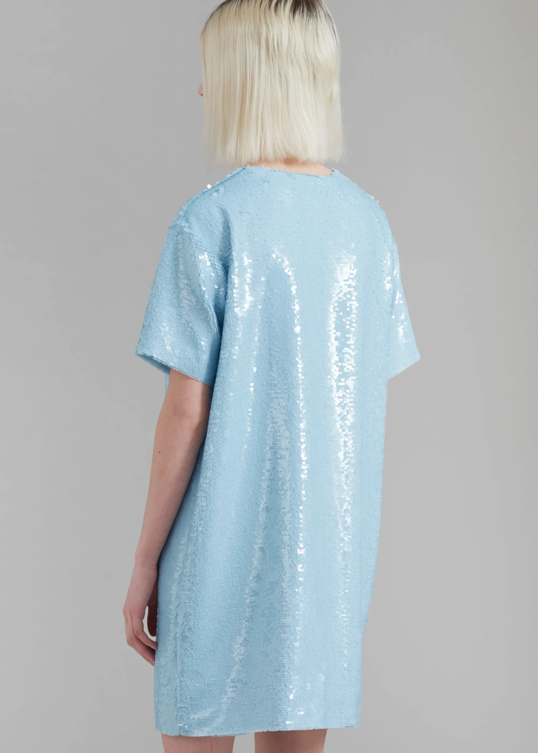 The Frankie Shop Riley Sequins Tee Mini Dress Sky Best