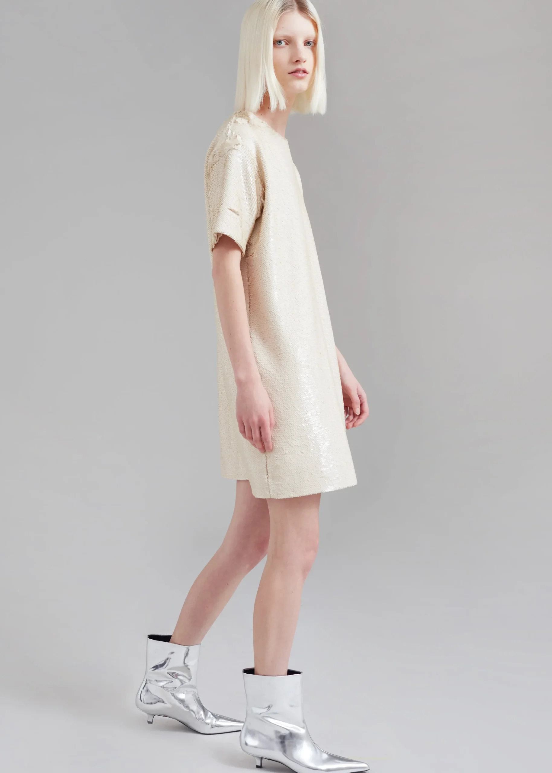 The Frankie Shop Riley Sequins Tee Mini Dress Cream Outlet