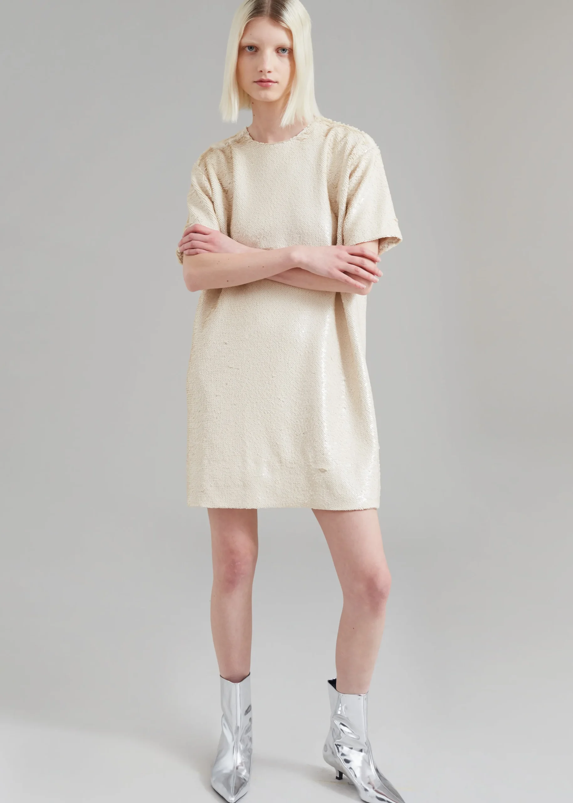 The Frankie Shop Riley Sequins Tee Mini Dress Cream Outlet