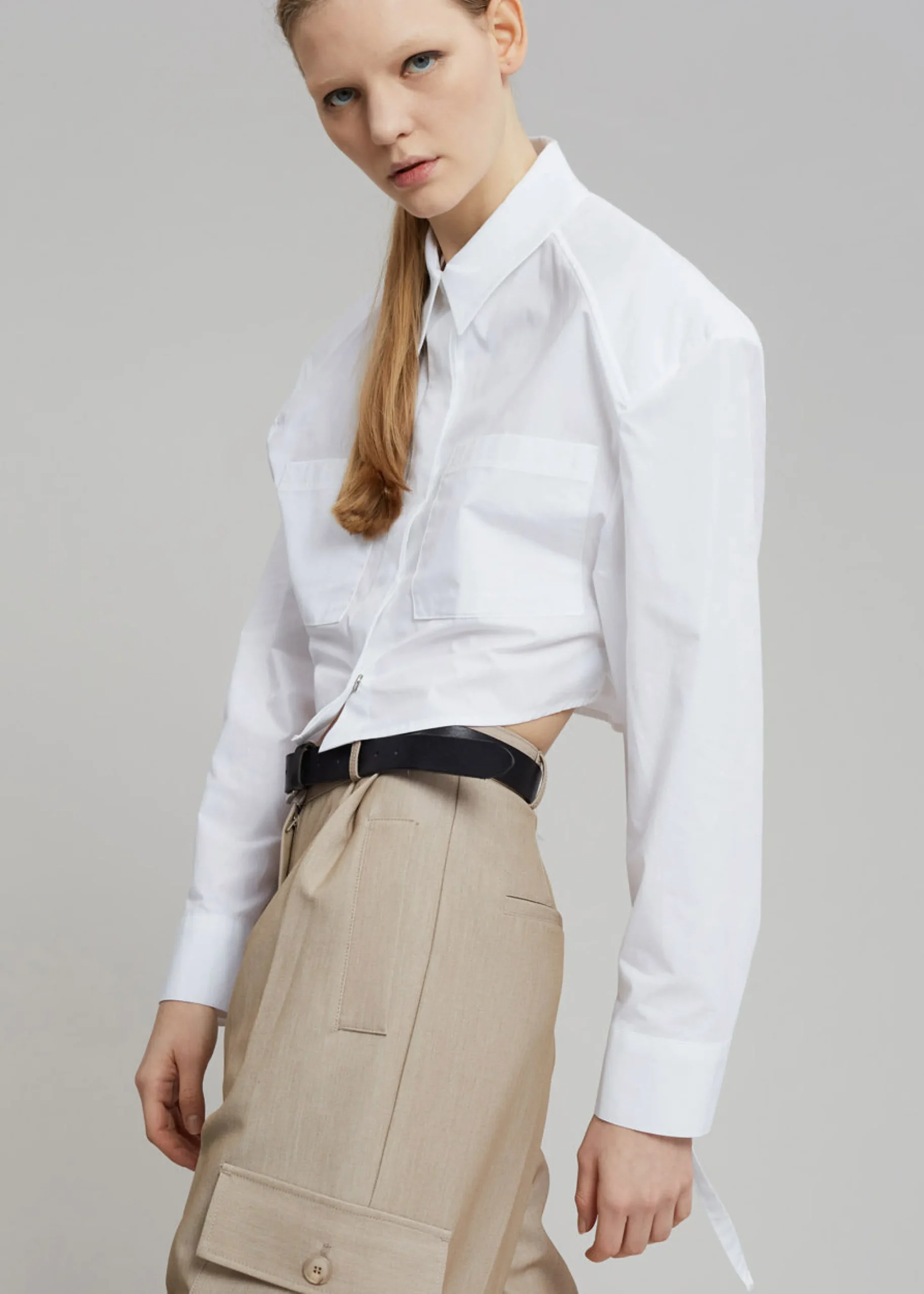 The Frankie Shop Romi Shoulder Padded Shirt White Clearance