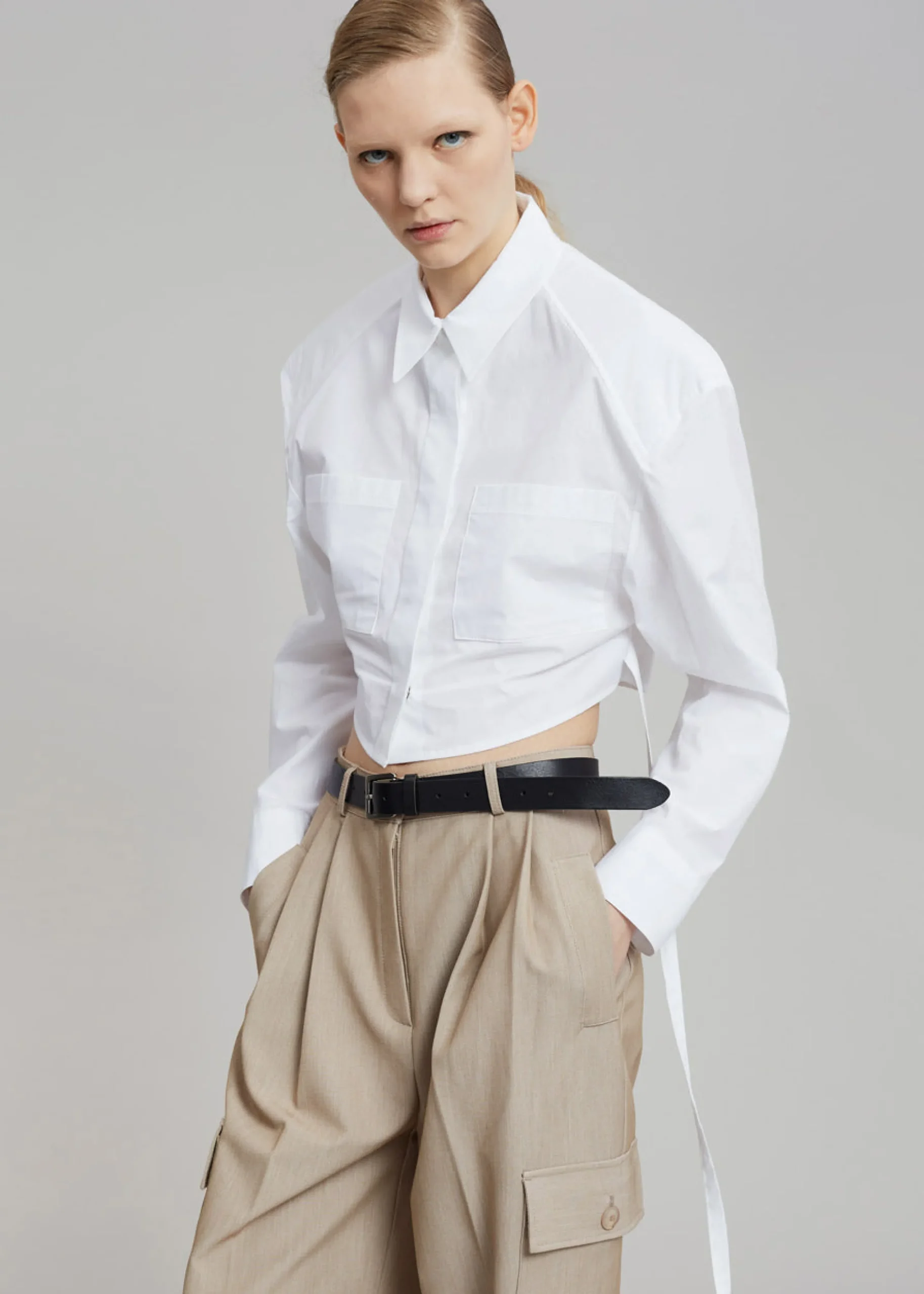 The Frankie Shop Romi Shoulder Padded Shirt White Clearance