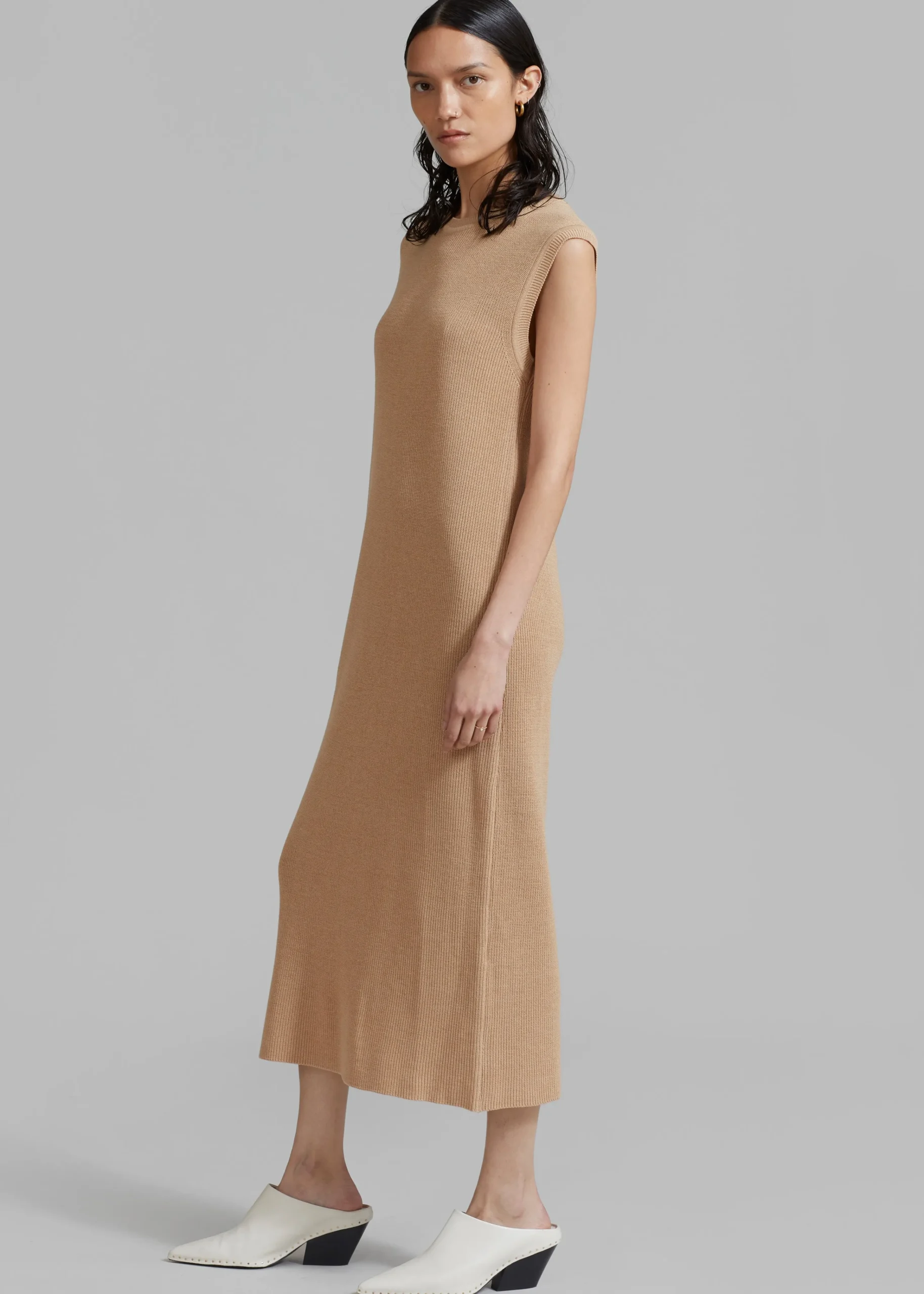 The Frankie Shop Rosie Knit Dress Camel New