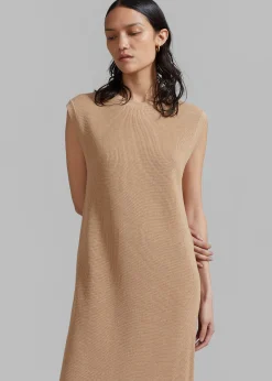 The Frankie Shop Rosie Knit Dress Camel New