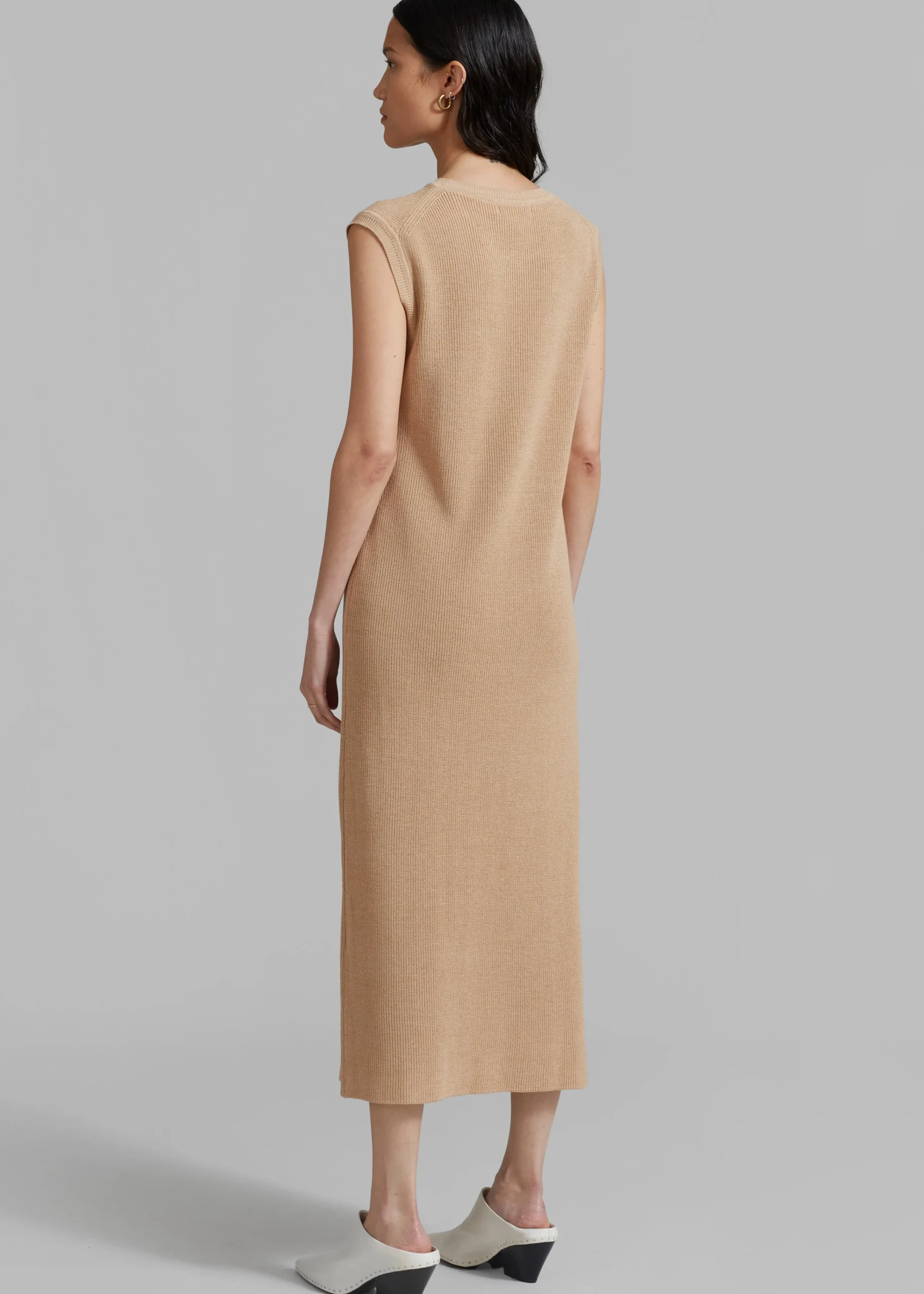 The Frankie Shop Rosie Knit Dress Camel New