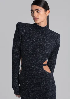 The Frankie Shop Rotate Glitter Knit Padded Shoulder Dress Blue Nights Best