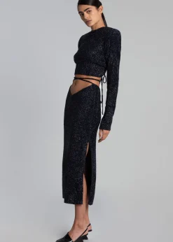 The Frankie Shop Rotate Glitter Knit Pencil Skirt Blue Nights Best