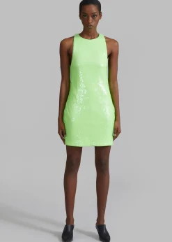 The Frankie Shop Rotate Sequins Mini High Neck Dress Green Gecko Outlet