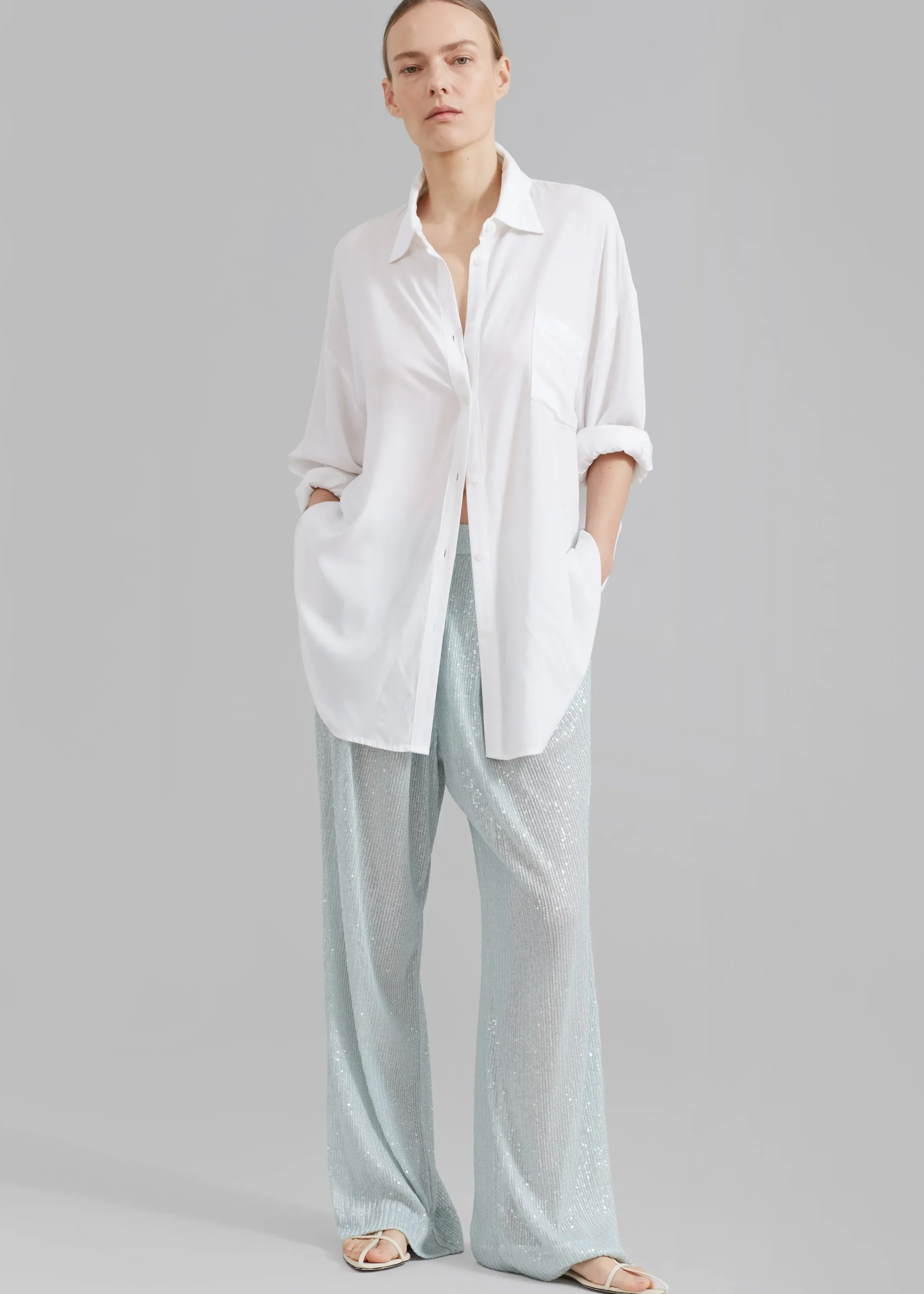 The Frankie Shop Rotate Transparent Sequin Low Waist Pants Light Blue Sale