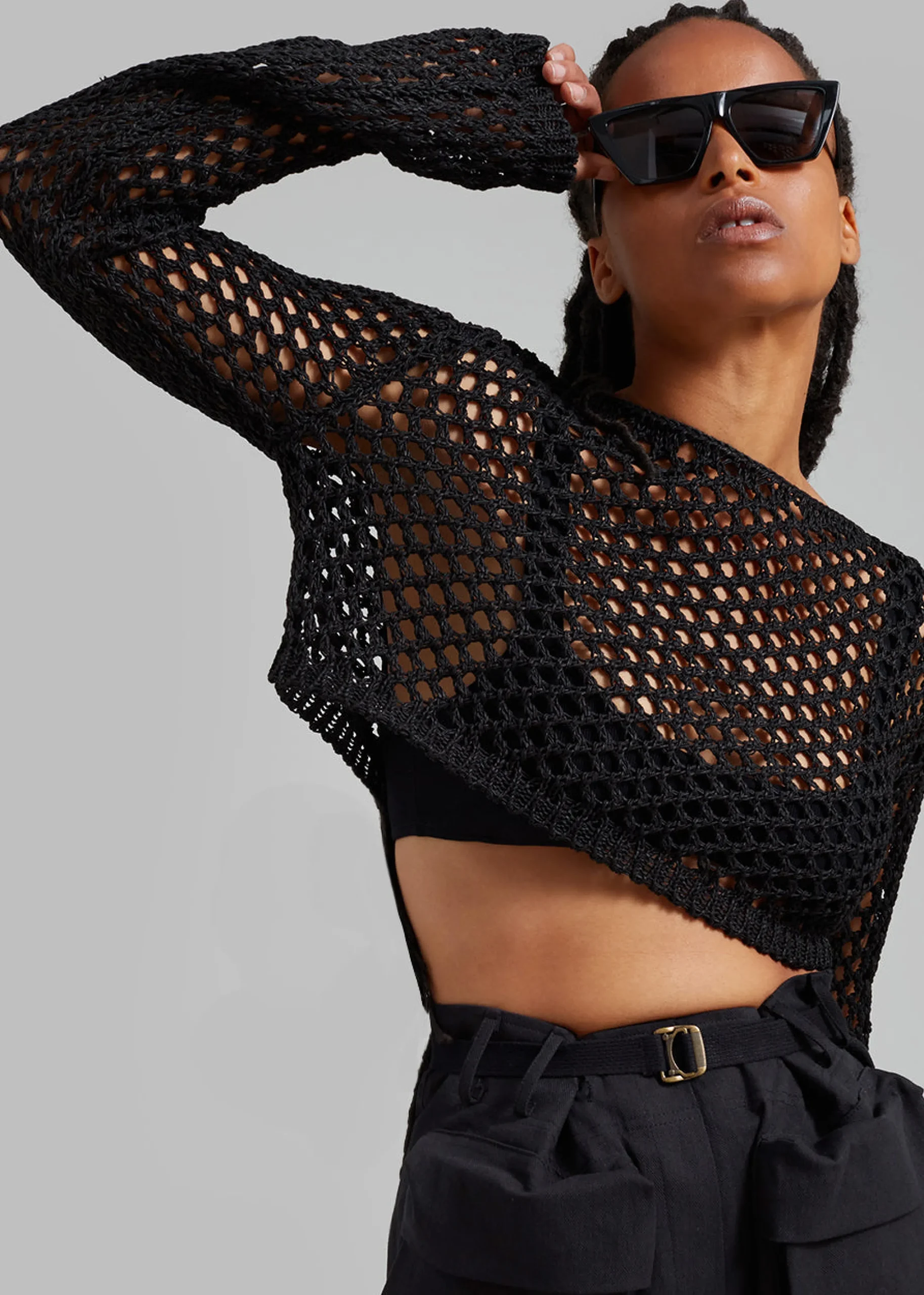 The Frankie Shop Safa Crochet Open-Knit Top Black Hot