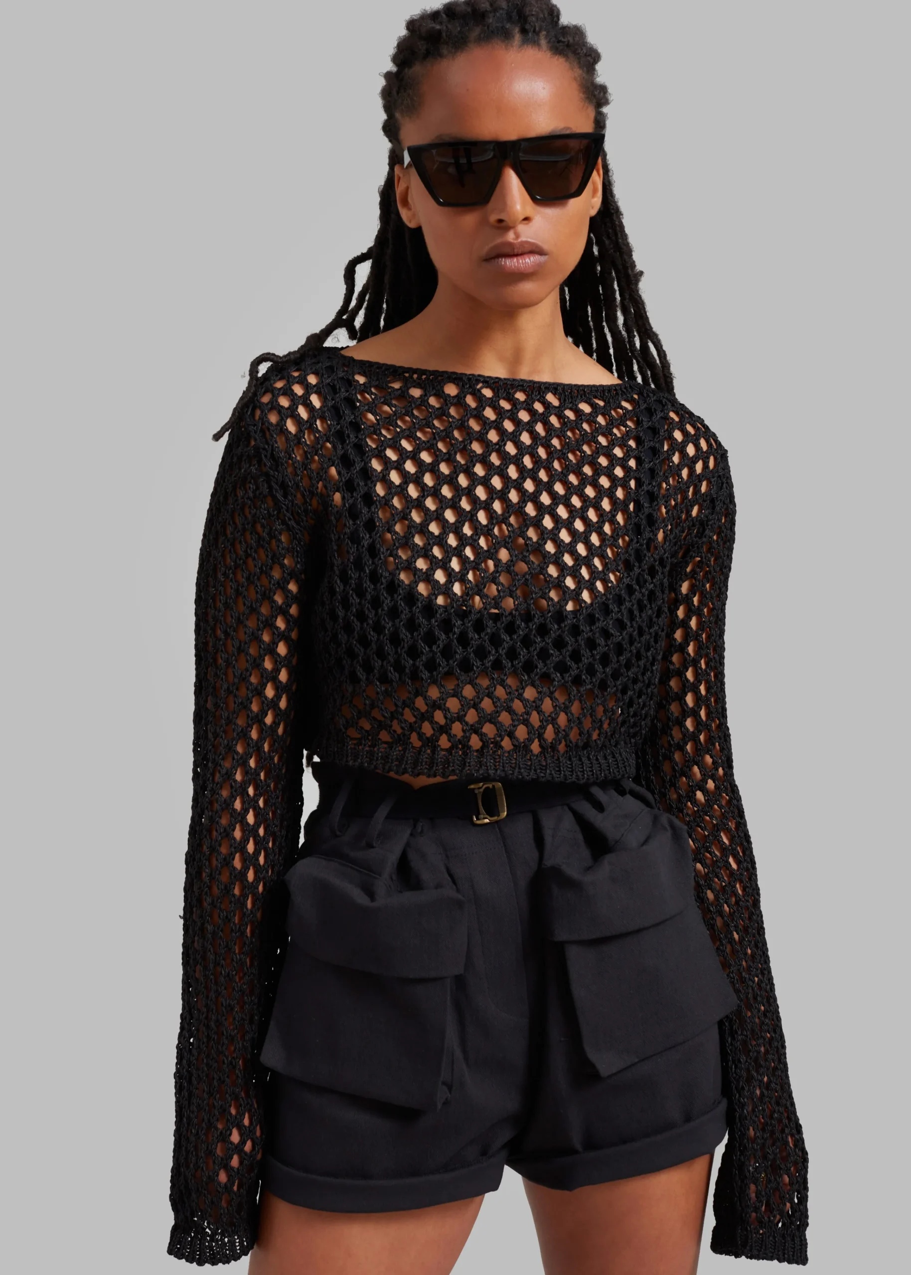 The Frankie Shop Safa Crochet Open-Knit Top Black Hot