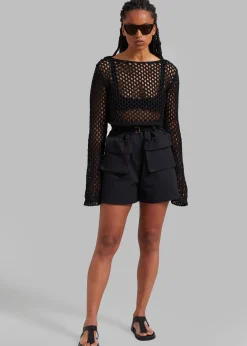 The Frankie Shop Safa Crochet Open-Knit Top Black Hot