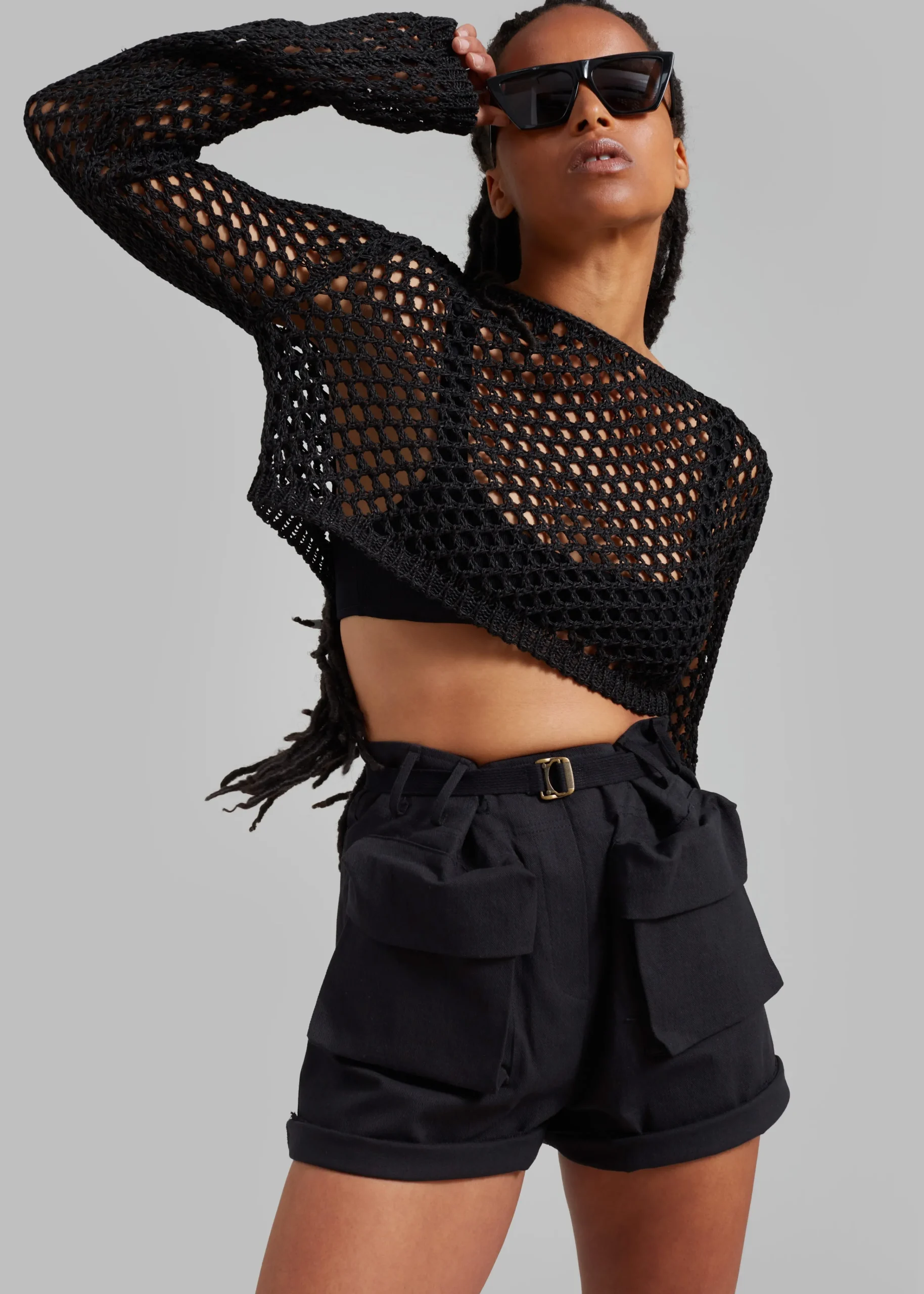 The Frankie Shop Safa Crochet Open-Knit Top Black Hot