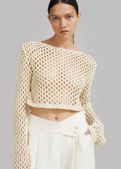 The Frankie Shop Safa Crochet Open-Knit Top Cream
