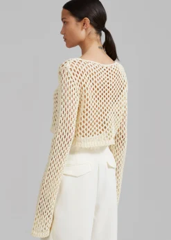 The Frankie Shop Safa Crochet Open-Knit Top Cream