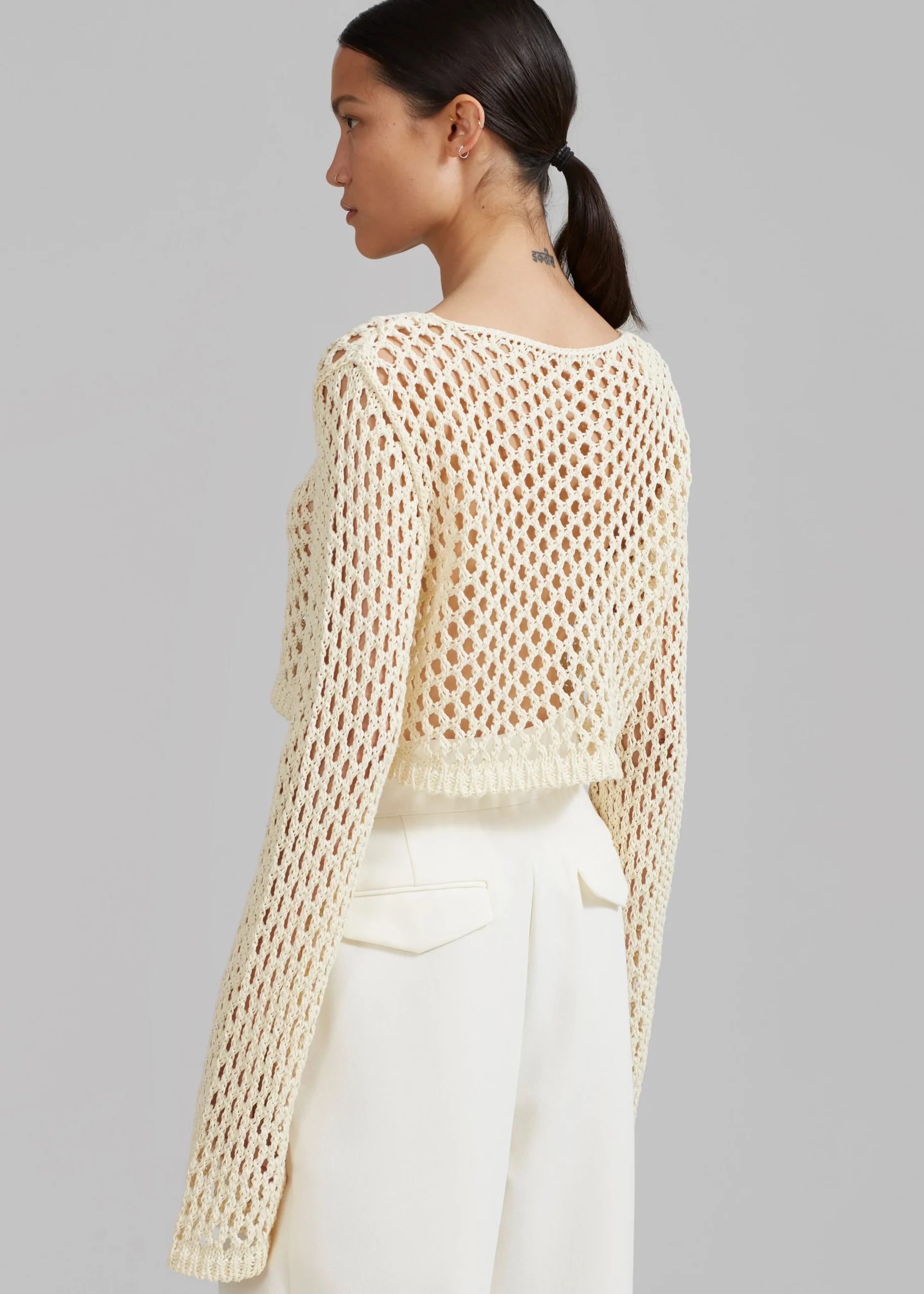 The Frankie Shop Safa Crochet Open-Knit Top Cream