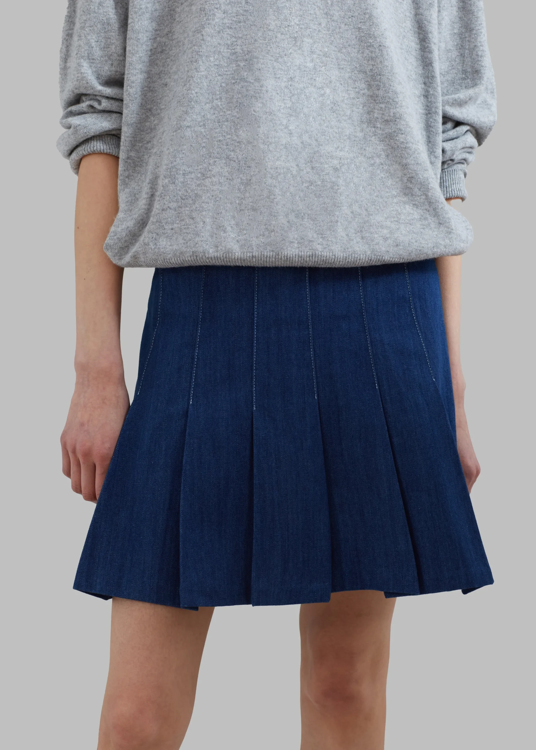 The Frankie Shop Sase Pleated Denim Skirt Blue Online