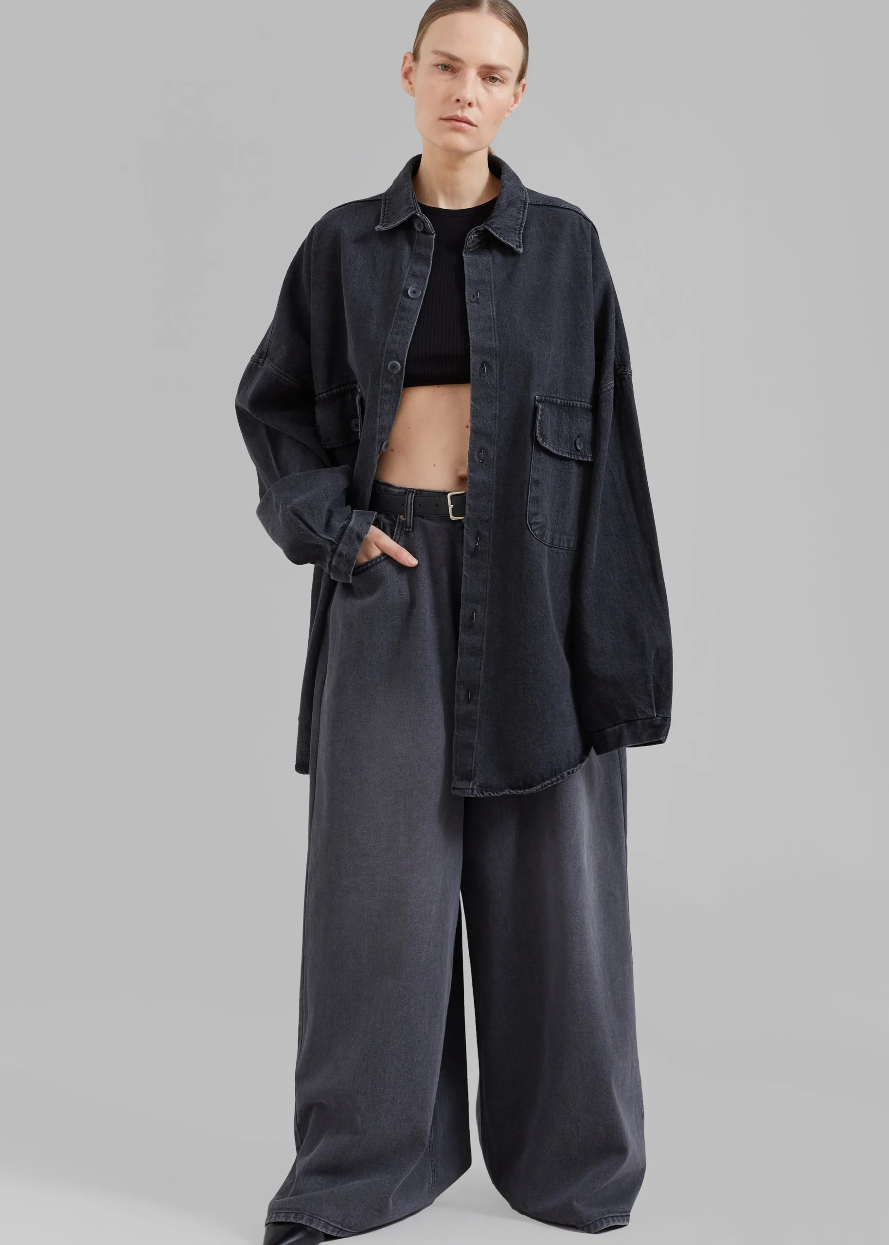 The Frankie Shop Sasha Wide Leg Jeans Dark Grey