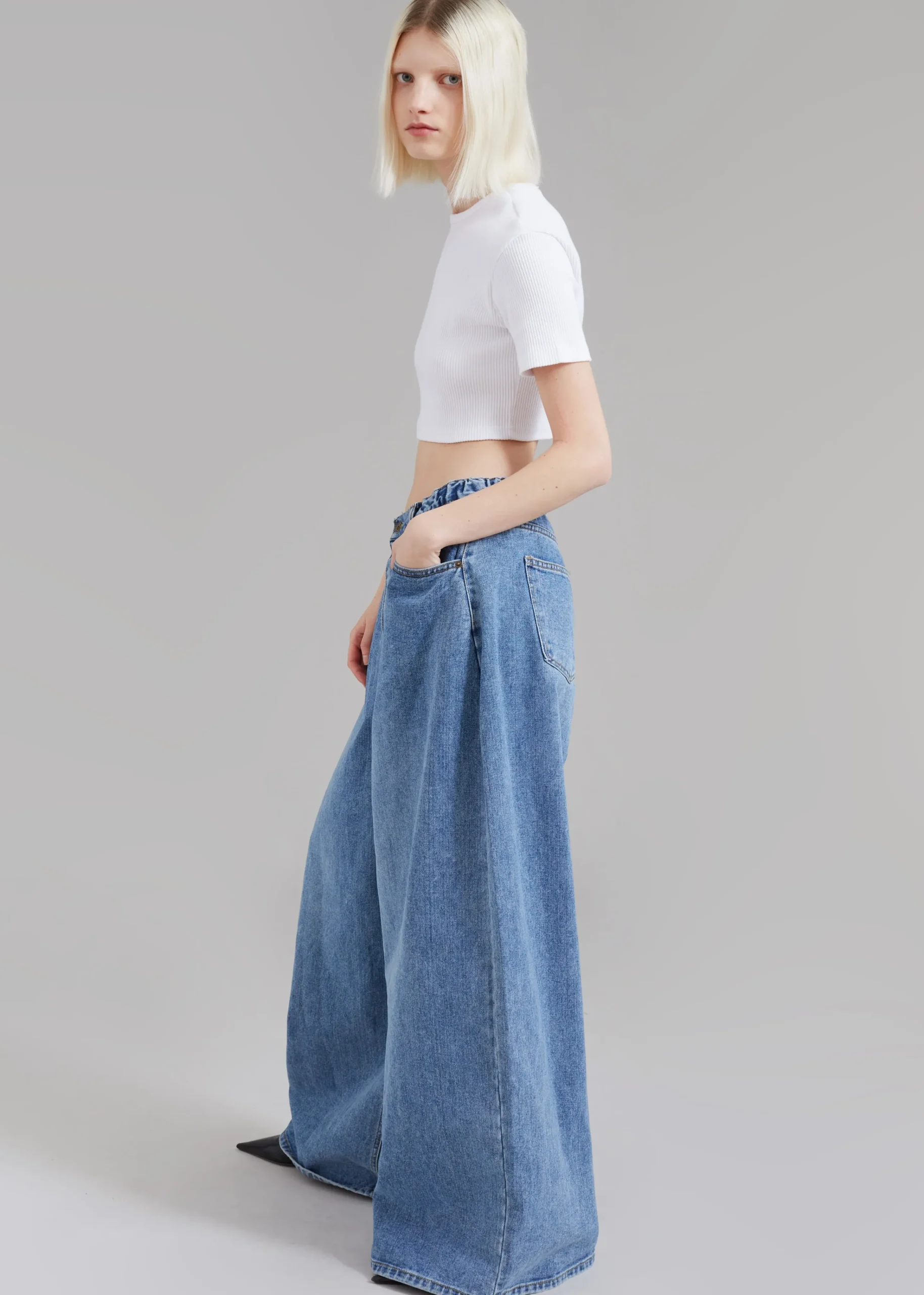 The Frankie Shop Sasha Wide Leg Jeans Worn Wash Best