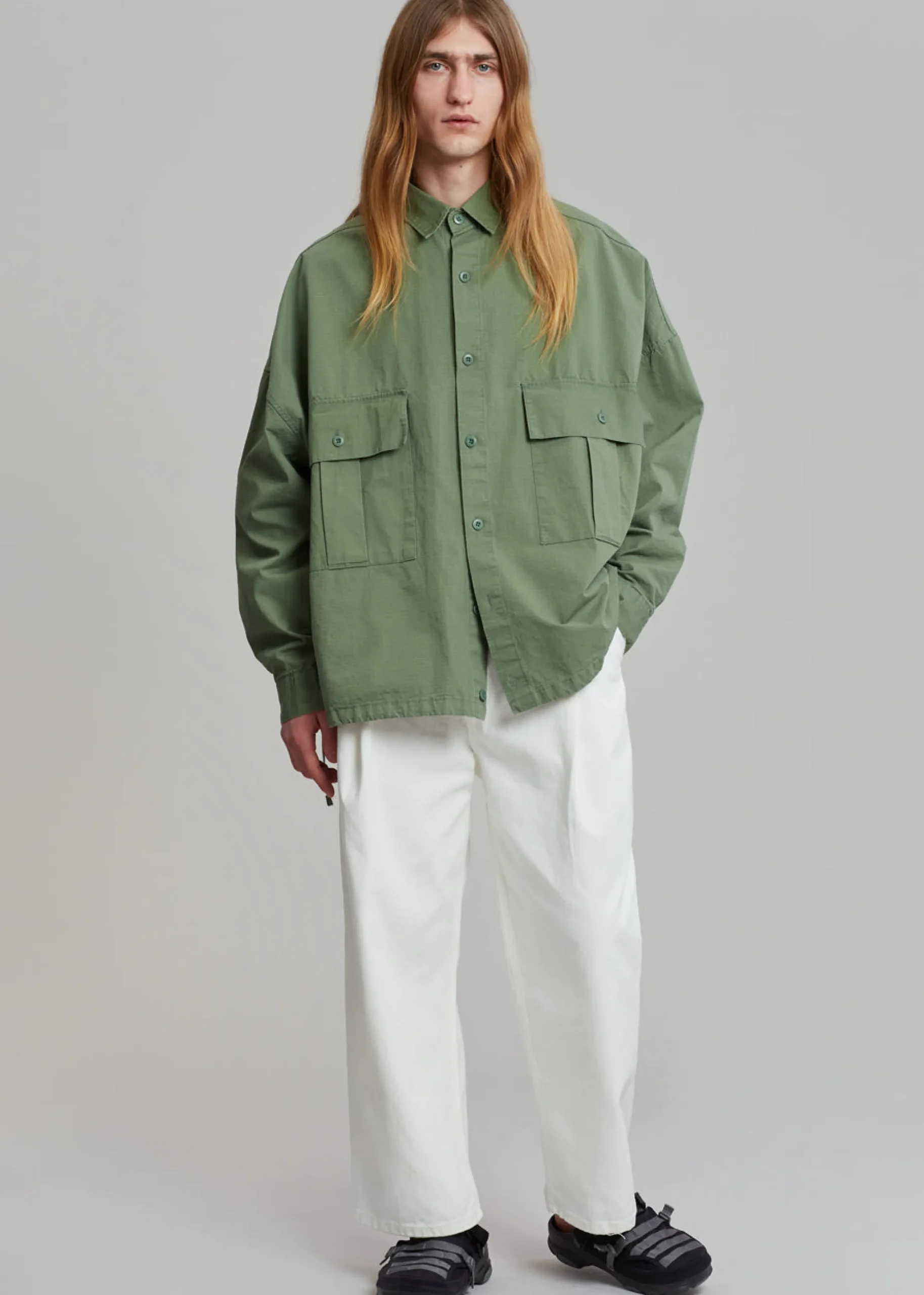 The Frankie Shop Seb Cargo Shirt Army Green Outlet